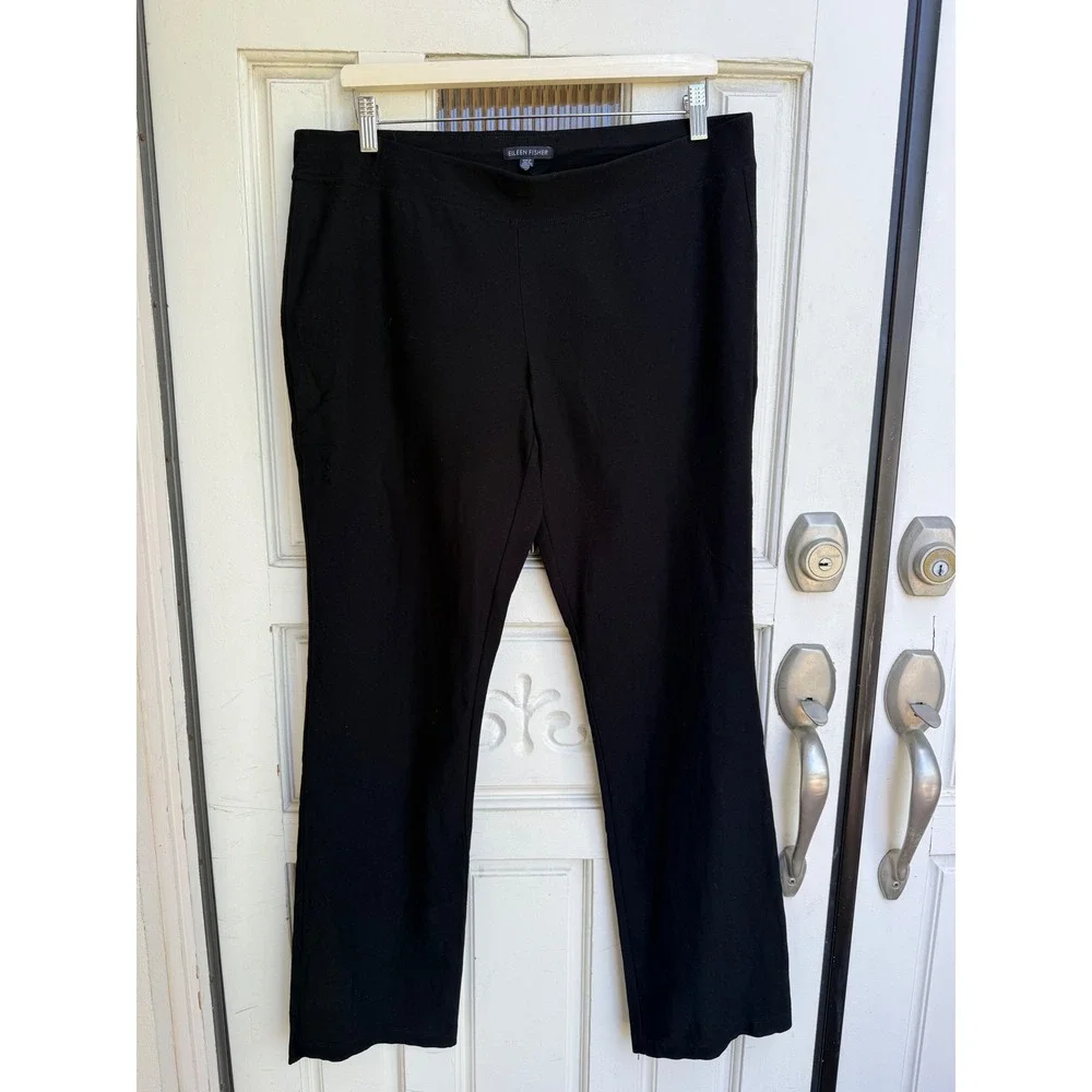 Eileen Fisher Black Viscose Stretch Ponte Straight Leg Pull On Pants Size XL